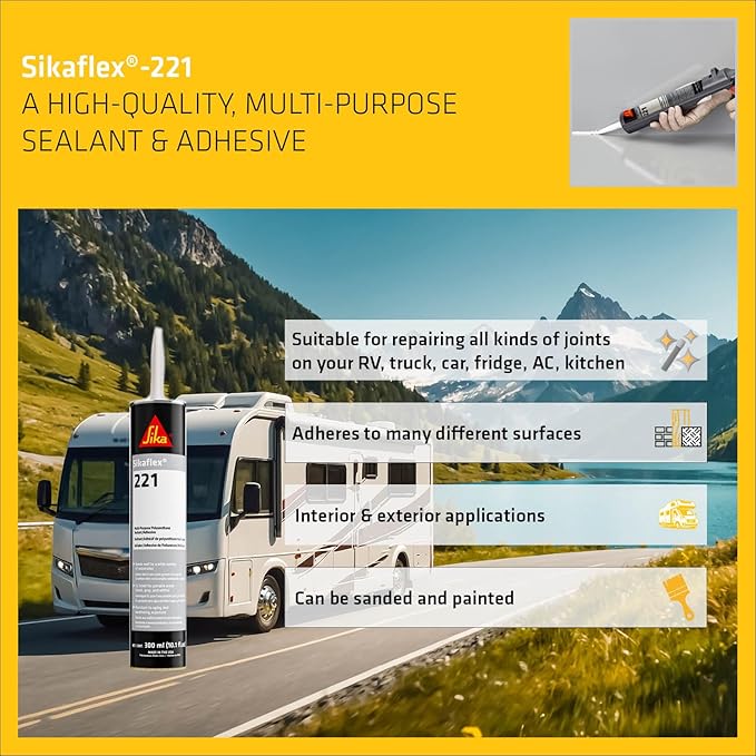 SIKA Sikaflex-221 Multi-Purpose Polyurethane Sealant/Adhesive, 10.1 fl oz, White – Fast-Curing, Permanent Elastic Bond, Weather-Resistant, Sandable & Paintable