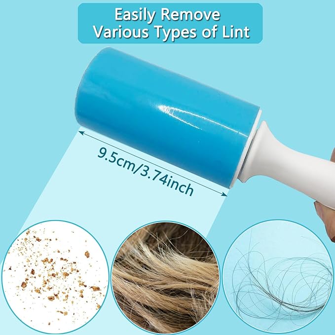 Reusable Washable Lint Roller 4 Pack, Sticky Gel Lint Rollers, Cat Dog Pet Hair Lint Remver Cleaner for Clothes, Carpet, Travel, 2 Large Roller with Dust Cover and 2 Mini, Portable Small Lint Brush