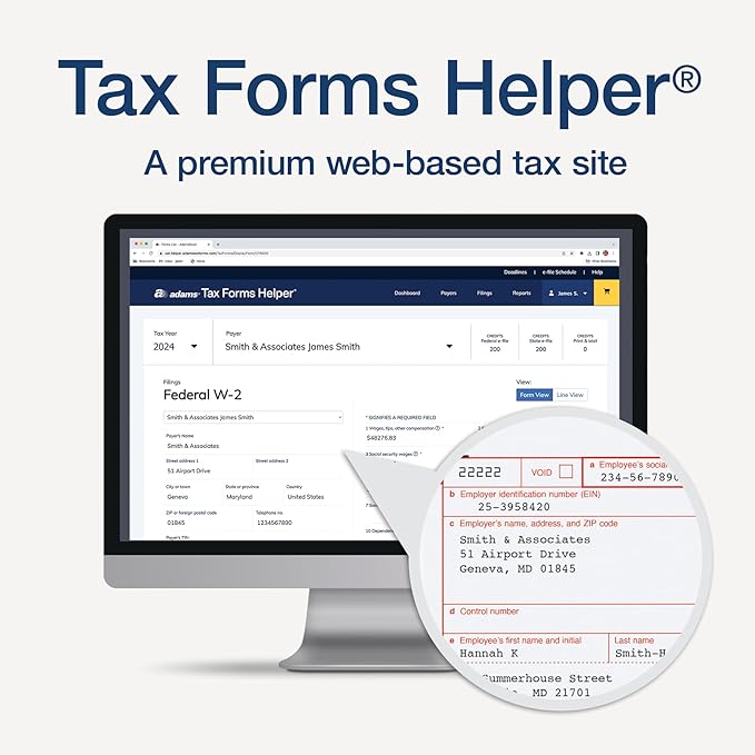Adams 2024 W2 Tax Forms 2024, 6 Part Laser/Inkjet Tax Forms, 50 Employees, Includes 6 W3 Forms, Access to Tax Forms Helper (1009322)