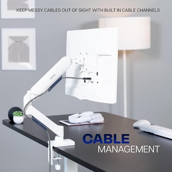VIVO Single 17 to 32 inch Monitor Height Adjustable Counterbalance Mechanical Arm Desk Stand, Classic, Universal VESA Mount, White, STAND-V001OW
