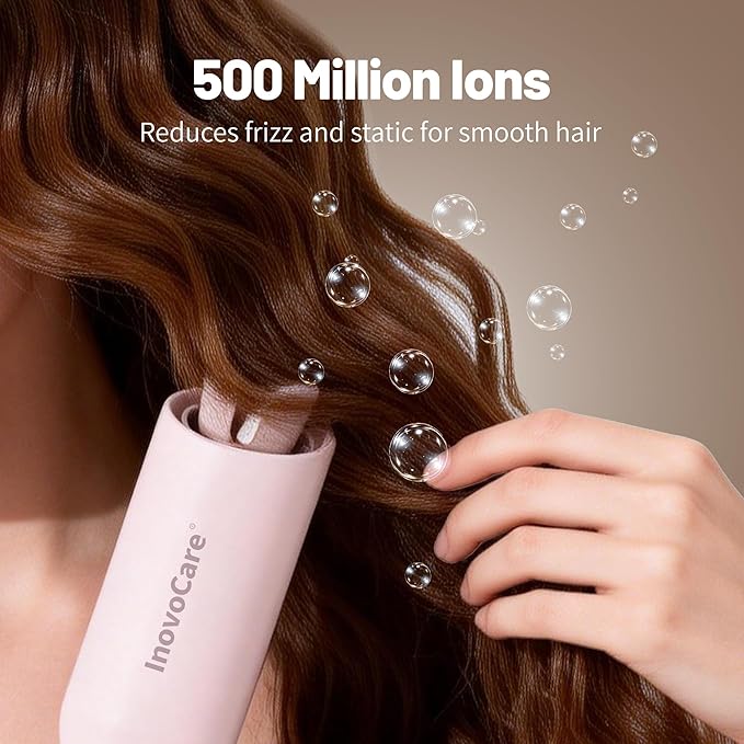 Inovocare Upgraded Automatic Rotating Curling Iron - CurlPro Plus Long Barrel Curling Wand for Long Hair, Ceramic Hair Curler for Women, Anti-Scald, Tangle-Free, 600M Ionic, Dual Voltage (Dark Grey)