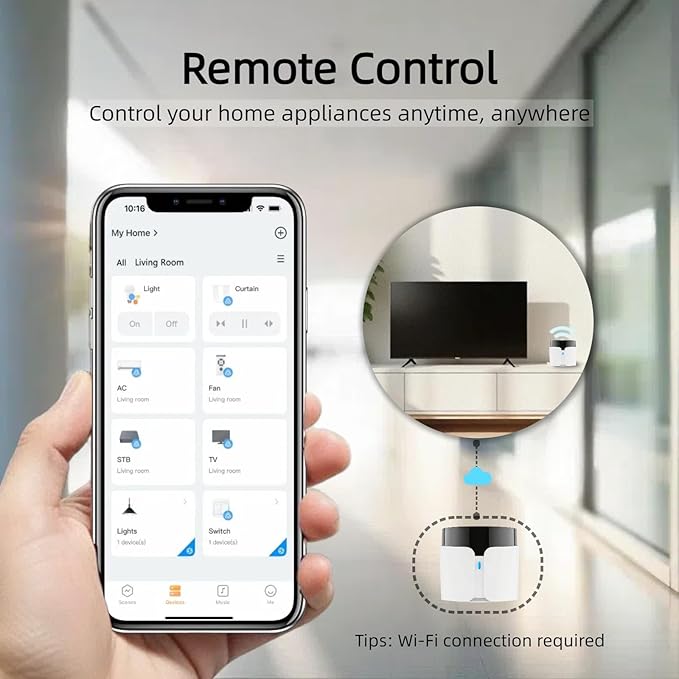 BroadLink RM5plus Smart Infrared Remote, All-in-One Universal Control Hub with Wi-Fi & IR, Voice Control via Alexa & Google Home for TV/AC, Remote Control, Timers & Scenes