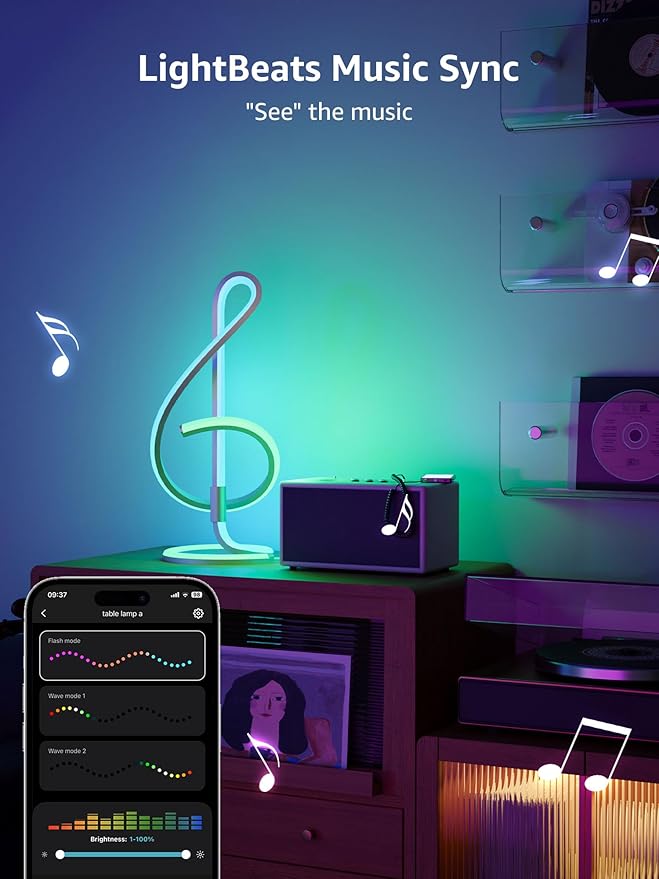 Lepro TB2 AI Smart Table Lamp, RGB+IC Addressable LED Lamps Alexa Google Home Enable, APP Control DIY Color Changing Modern Spiral Lamp, Music Sync, AI Generated Lighting LLM, 2.4 GHz WiFi/Bluetooth