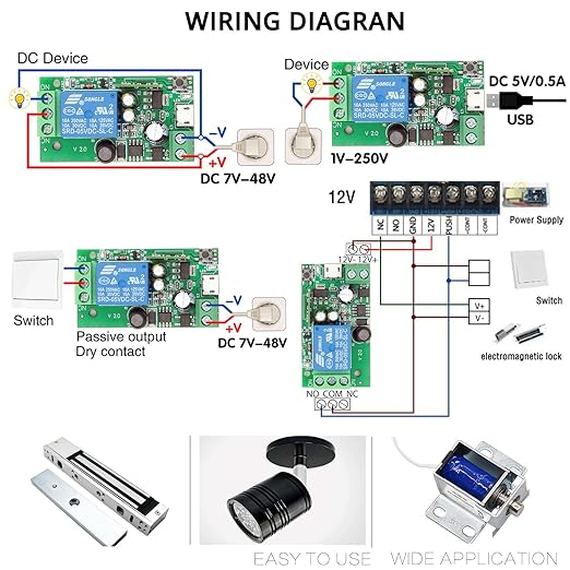 DieseRC 1 Channel WiFi Smart Switch, DC 5V 12V 24V 36V Passive Output Relay Module Ewelink APP WiFi Control Compatible with Alexa/Google Home, Inching/Self-Locking Switch