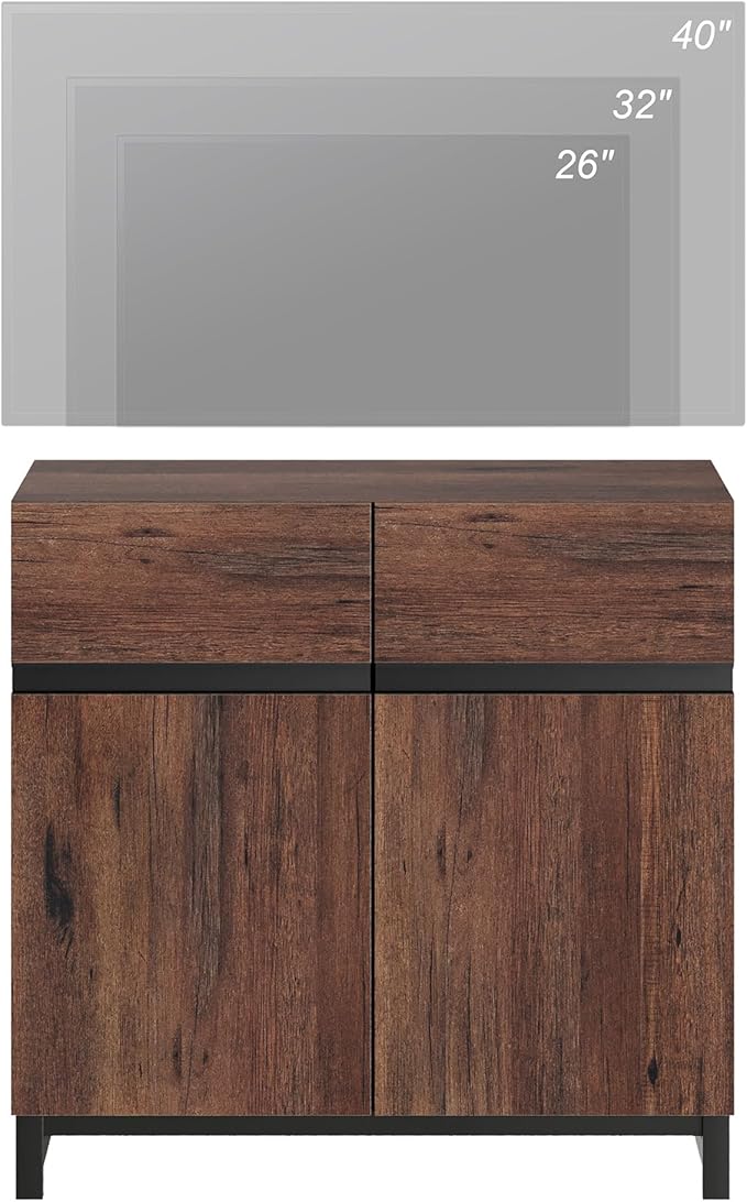 Wampat Modern TV Stand for 40 inch TVs, Entertainment Center Console with Adjustable Shelves and Metal Base for Living Room, Bedroom, Brown