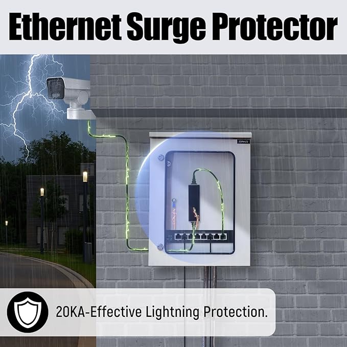 Awishwell Ethernet Surge Protector Gigabit 2 Pack, 20KA PoE++ RJ45 Surge Protector, Ethernet Lightning Arrestor 1000Mbps LAN Network CAT5/CAT6 Thunder Arrestor-Mounting Flange