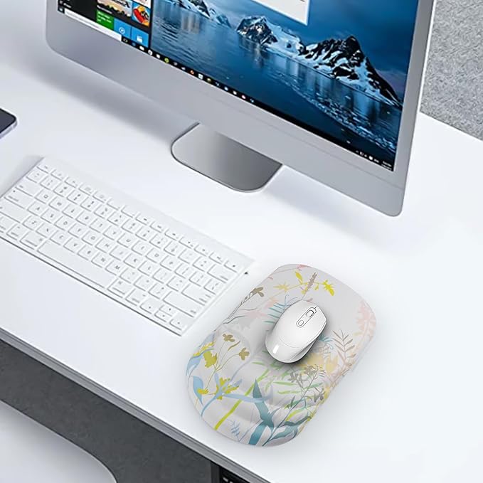 Mouse Pad Wrist Wrist Rest, Comfortable Memory Foam Wrist Rest, Non-Slip PU Base, Ergonomic Wrist Support and Arm Rests for Gaming, Office, Computer Use, Relieve Typing Pain (Fresh Leaves)