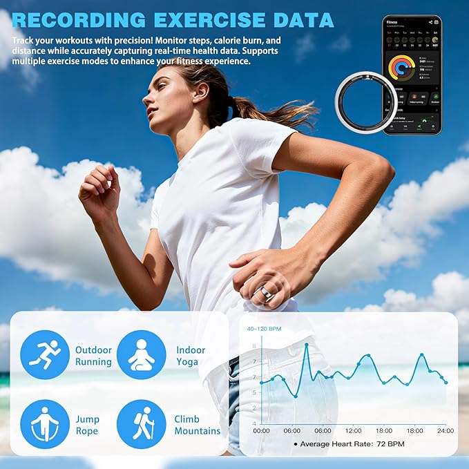 S SECRETTOP Smart Ring for Women Men, Health Fitness Tracker Ring, Sleep Monitoring with Charging Case, SpO2, Heart Rate, No Subscription Fee for iOS Android (Silver 7)