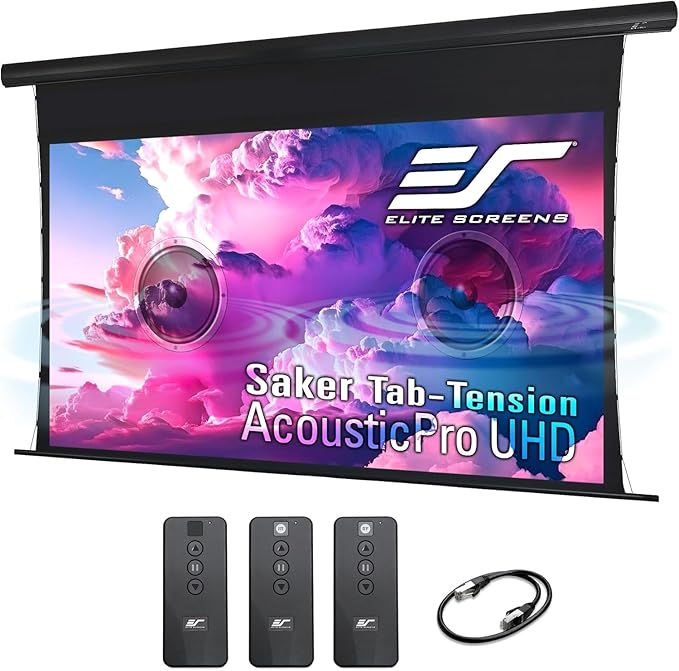 Elite Screens Saker Tab-Tension AcousticProUHD RC1 Kit, 100-INCH 24" Drop Acoustically Sound Transparent Projector Screen, SKT100UH2-E24-AUHD