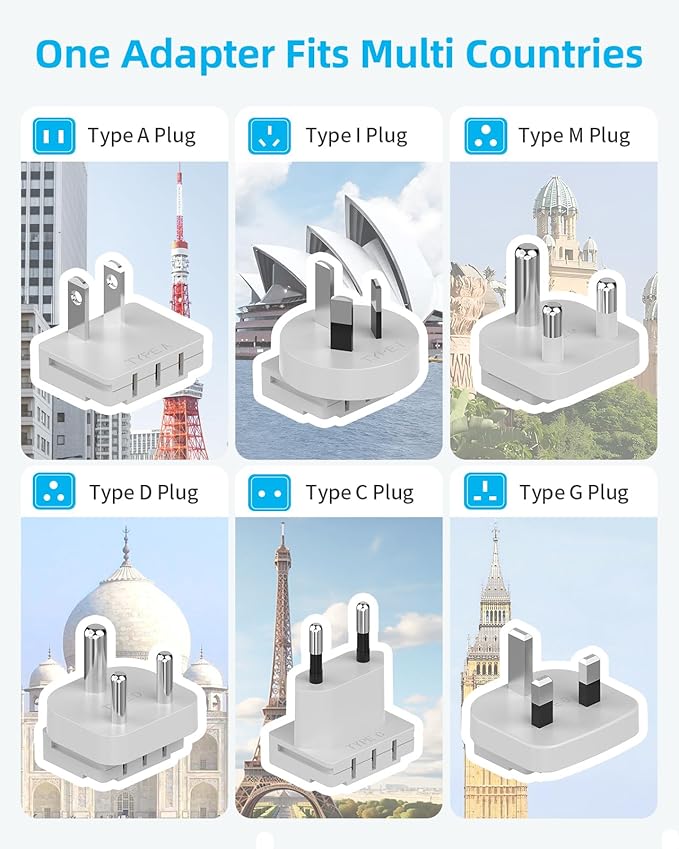 PAEWOK European Travel Plug Adapter Set, 8-in-1 Travel Adapter with 4 AC, 4 USB Ports (2 USB C), US to EU/UK Universal Adapter, International Power Adapter with Type C/G/A/I/D/M Detachable Plugs