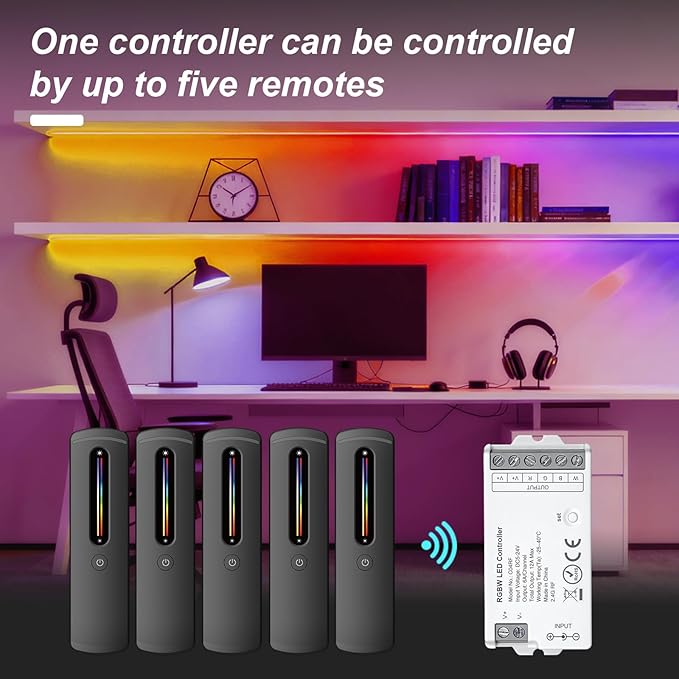 2.4GHz RF RGB LED Strip Controller Remote Kit, Wireless Remote & Tuya Controller Dimmer with Group Control Adjust Brightness/Color Touch Slide for PWM 4Pin COB LED Strip Light DC5V DC12V DC24V