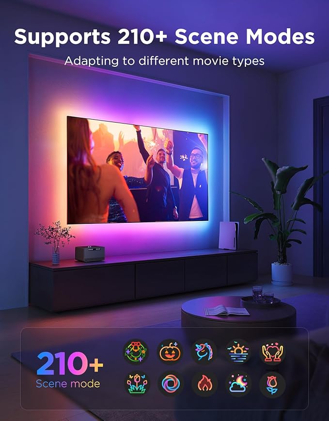 Govee TV LED Backlight 2, 14.4ft Cuttable TV Lights for 32-70 Inch TVs, Color Changing RGBWIC LED Strips Lights with 210+ Scene Modes & Music Sync, Smart APP and Voice Control, Easy Install