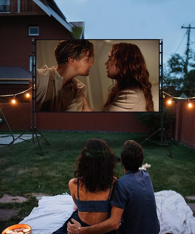 STWUI Projector Screen with Stand - 150 Inch Portable Projector Screens Outdoor Indoor Projector Screen 16:9 4K HD Outdoor Movie Screen with Carry Bag,Enioy Home Theater Projection Screen