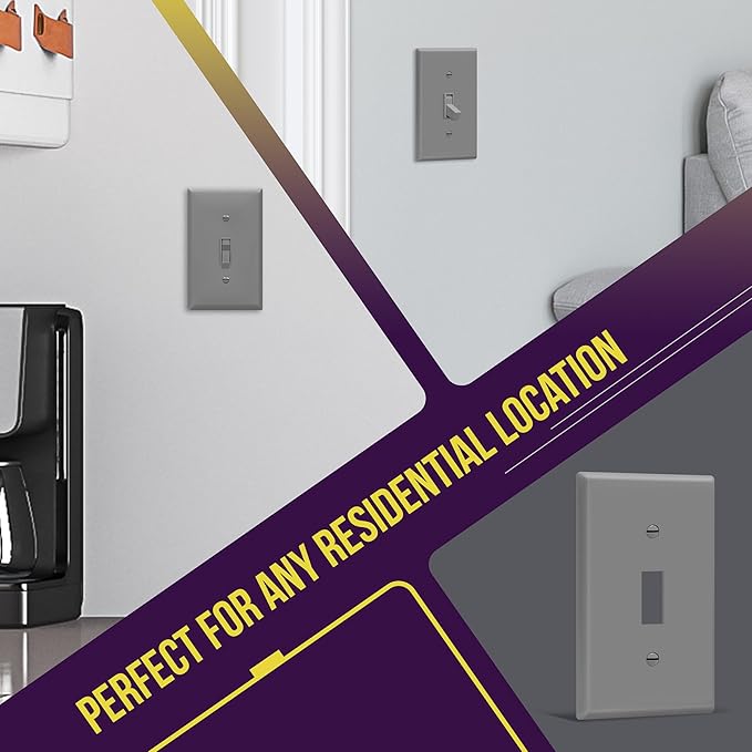 ENERLITES Toggle Light Switch Wall Plate, Size 1-Gang 4.50" x 2.76", Unbreakable Polycarbonate Thermoplastic, 8811-GR, Gray