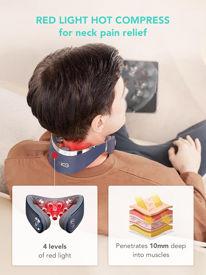 SKG Foldable Neck Massager for Pain Relief Deep Tissue Vibration Cordless Travel Massager,Portable 9D Neck Massager for Office Home Car Birthday Gifts for Men Women Dad Mom Grandpa