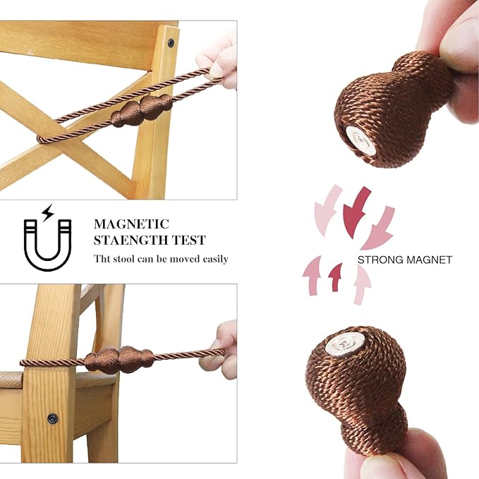 Nieffeiy Magnetic Curtain Tiebacks Outdoor Curtain Tie Backs Rope Decorative Magnetic Curtain Holders for Drapes Window Treatment Holdbacks, Coffee 4Pack
