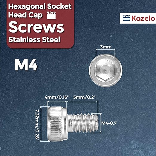 Kozelo 40pcs Socket Head Cap Screws - [M4-0.7 x 5mm] 304 Stainless Steel Allen Socket Drive for Electrical Motor 3D Printing Fan Engine Replacement Use, Silver