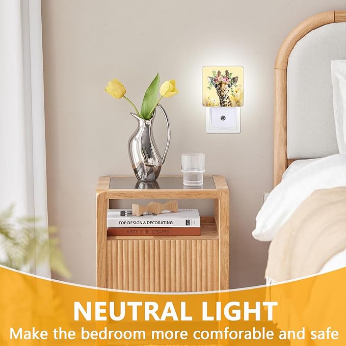 GANTINIR Giraffe Flower Night Light, Plug-into Nightlight White LED Lamp, Energy Efficient Decor Desk Lamp for Bedroom Hallway Stairs Bathroom
