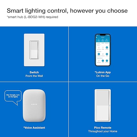 Lutron Claro Smart Switch 3-Way Kit for Caseta Smart Lighting, Includes Wall Plate, Pico Paddle Remote, and Bracket, Neutral Required, DVRF-PKG1S-WH