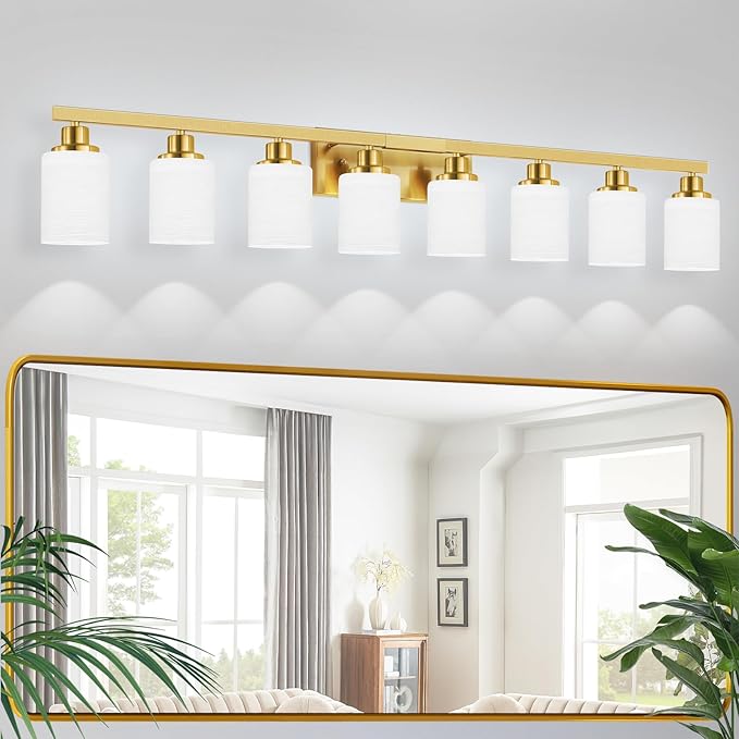 DIKAIDA 52inch Gold Bathroom Light Fixtures, Modern Bathroom Vanity Light with Milky White Glass Shade, Gold Wall Lamp Sconces for Mirror Bedroom, Living Room Hallway