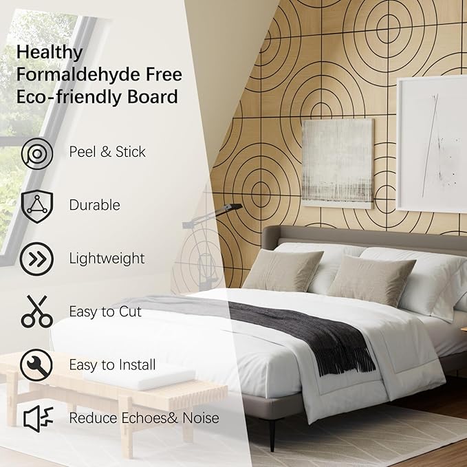 ARMURO 4 Packs Acoustic Wall Panels - Self-Adhesive 3D Wood Slat Wall Panel- Peel and Stick Sound Absorbing Panels for Noise Reducing - Feature Wall Decor for Home & Office