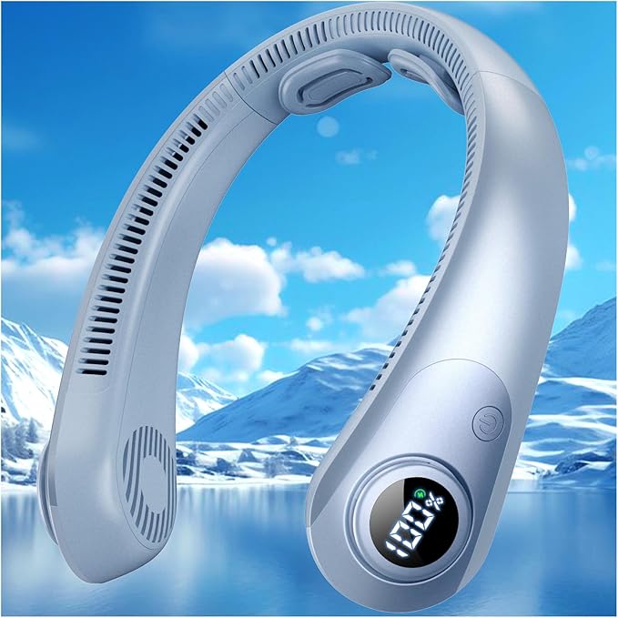 Portable Neck Fan that Blow Cold Air, LED Display, Rechargeable Hands-Free Wearable Cooling Personal Fan, 5 Speed, Neck Support, Bladeless Neck Air Conditioner, Gift for Women/Men, Hot Flashes, Travel