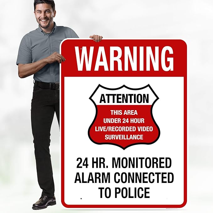 Warning 24 HR. Monitored Alarm Connected To Police Sign, 36x48 Inches, Rust Free DiBound, Fade Resistant, Made in USA by My Sign Center