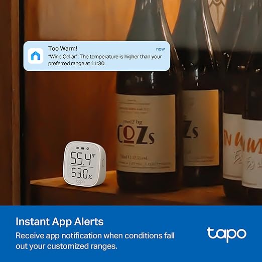 Tapo Smart Temperature and Humidity Monitor, 2.7" E-Ink Display, Swiss-Made Sensor, Real-Time Notification, Visual Graphics, Hub Required, White (T315)