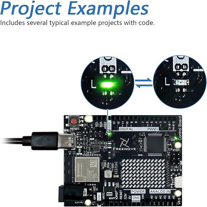 Freenove Control Board V5 Rev4 WiFi (Compatible with Arduino IDE), Arm Cortex-M4 Microcontroller, Onboard ESP32-S3, LED Matrix, USB-C Connector, Example Projects and Code Tutorial