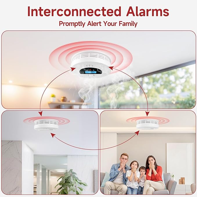 3-Pack Interconnected Smoke Detectors and Carbon Monoxide Alarm with Test & Silence Button, Battery Powered, Smoke and CO Detector for Any Room, Peace of Mind