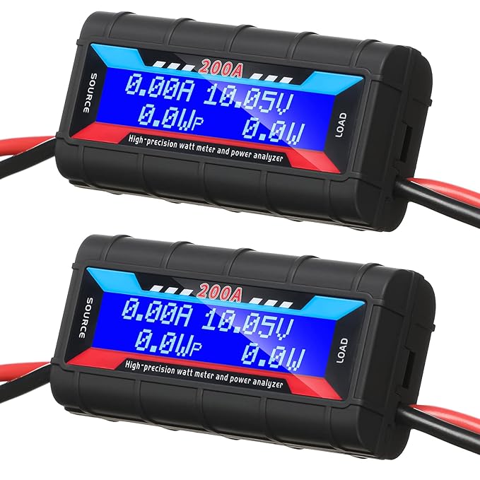 Yunsailing 2 Pcs 200A High Precision Watt Meter Power Analyzer Battery Consumption Performance Monitor Amp Meter Monitor with Backlight Digital LCD Screen for RC Solar Voltage Current Power (60V)
