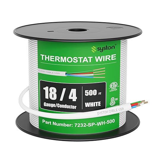 Syston 18/4 Thermostat Doorbell HVAC Heating Control Cable Wire, 18 AWG 4 Conductors 100% Solid Copper Conductors CL3R/FT4/CMR Riser-Rated, UV Resistant RoHS for Low Voltage Applications Use