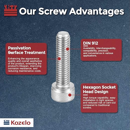 Kozelo 10pcs Socket Head Cap Screws - [M8-1.25 x 30mm] 304 Stainless Steel Allen Socket Drive for Electrical Motor 3D Printing Fan Engine Replacement Use, Silver