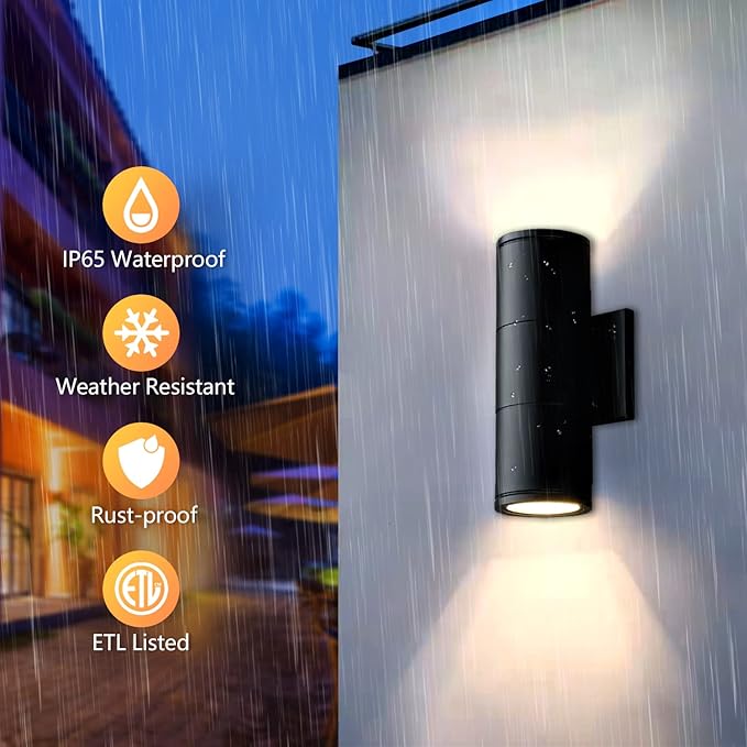 wowlite Outdoor Wall Light, Exterior Lighting, Matte Black Waterproof Wall Mount Cylinder Design, Up Down Light Fixture for Porch, Backyard and Patio, 1 Pack
