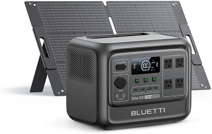 BLUETTI Elite 100 V2 Solar Generator with 100W Solar Panel (Ships Separately), 1024Wh Portable Power Station w/ 4 1800W AC Outlets, 35% Smaller, Ideal for Camping, Emergencies, Backup Power