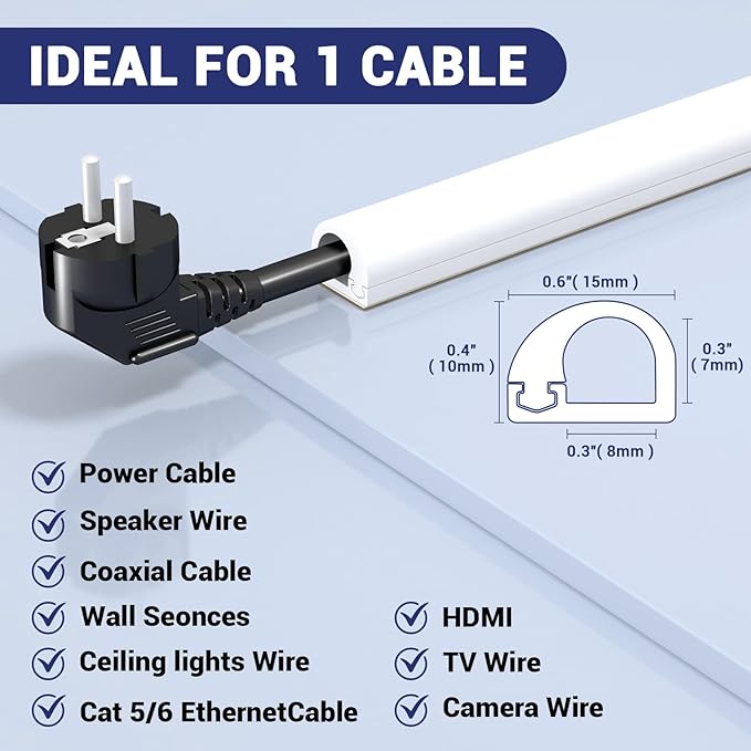 Wall Cord Hider - Flexible Cable Concealer for Mounted TVs, Self-Adhesive, W0.59inxH0.39in, White