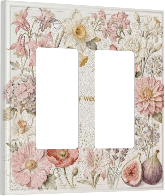 Bvtewkhz Floral Plant Watercolor Flowers 2 Gang Double Rocker Decorative Outlet Covers Light Switch Plate Electrical Receptacle Switchplate For Bathroom Kitchen Bedroom