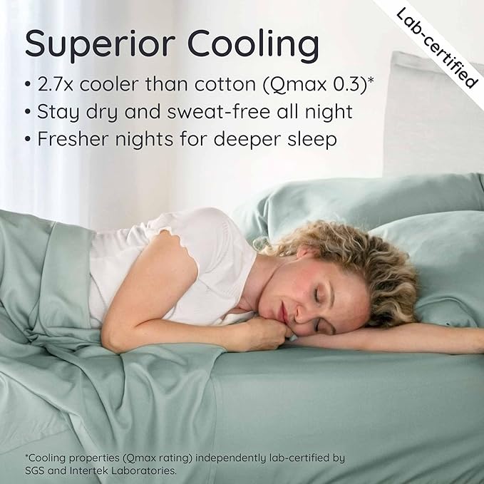 Bambaw 100% Viscose Derived from Bamboo Fitted Sheet King Size, Cooling Fitted Sheets King Size, 16’’ Deep Pocket, Cooling Mattress Sheets (Sea Glass)