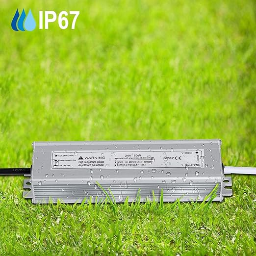 LED Driver 60 Watts 24V DC Low Voltage Transformer， Waterproof IP67 LED Power Supply, Adapter with 3-Prong Plug 3.3 Feet Cable for Any 24V DC led Lights, Computer Project, Outdoor Light