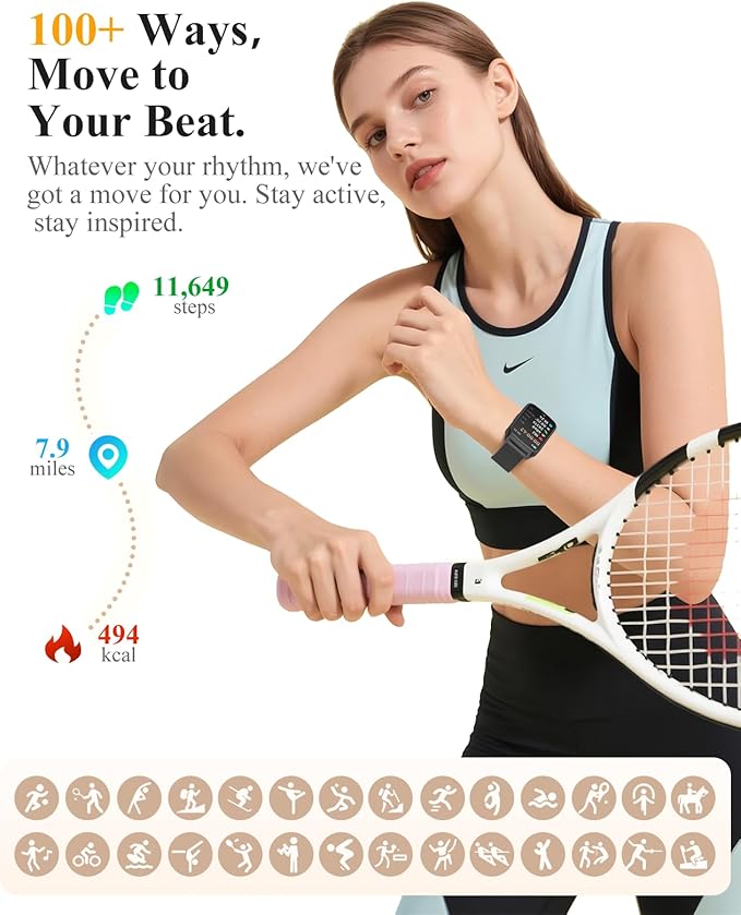 ChronArk Fitness Tracker Watch for Women Men, Step Counter Compatible with iPhone Android, IP68 Waterproof Activity Tracker with Sleep Monitor, 110+ Sports Pedometer (Minimalist, ObsidianBlack, 1.57)