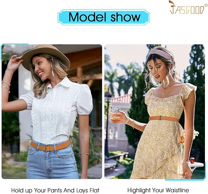 JASGOOD Women No Show Stretch Belt Elastic Web Strap Belt with Flat Buckle for Jeans Pants Dresses