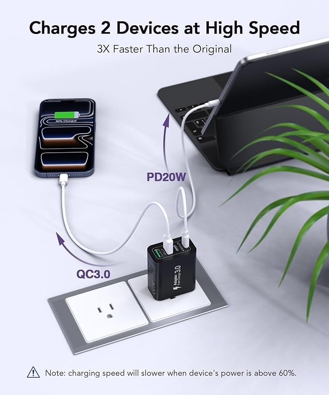 40W USB C Charger Block, 2-Pack 4-Port Type C Fast Charging Brick Dual PD&QC Wall Plug Adapter Power Brick for iPhone 13/14/15/16/17/Pro Max/Plus/iPad/Airpods/iwatch/Samsung Galaxy (Black)
