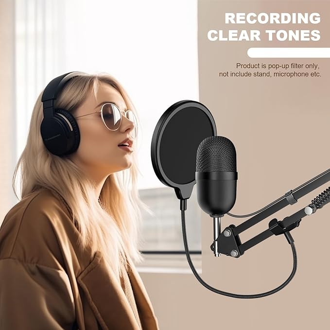 Aokeo Professional Microphone Pop Filter Mask Shield For Blue Yeti and Any Other Microphone,Mic Dual Layered Wind Pop Screen With Flexible 360° Gooseneck Clip Stabilizing Arm