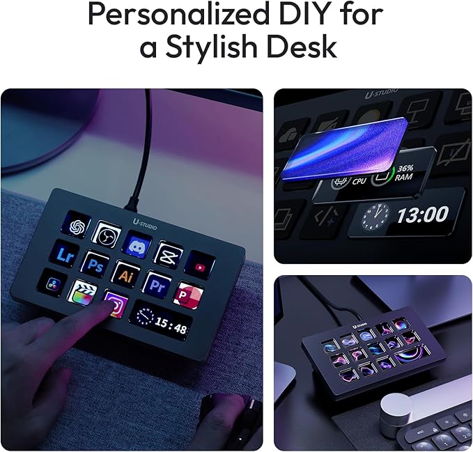 ULANZI D200H 7-in-1 Deck U-Studio Stream Controller Shortcut Keyboard, LCD Customizable Macro Keys Programmable Keypad Soundboard to Control Apps and Software Like OBS Twitch YouTube for Mac/PC