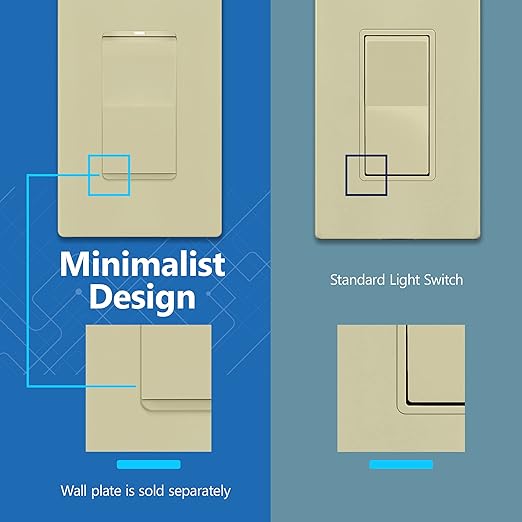 LIDER Minimalist Design Matte Finish Lighted 4-Way Decorator Light Switch, Four Way Frameless Rocker Switch, Residential/Commercial Grade, 15A 120V/277V, UL Listed, LS15-4W-I, Ivory