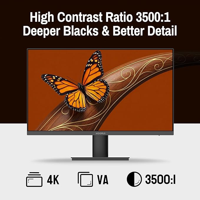 KOORUI 32 inch 4K Computer Monitor with HDMI 2.0 Displayport 1.4 Speakers, 60Hz VESA HDR Support Desktop Monitor Comptatible Free-Sync, G-Sync, Adaptive Sync for Office & Home