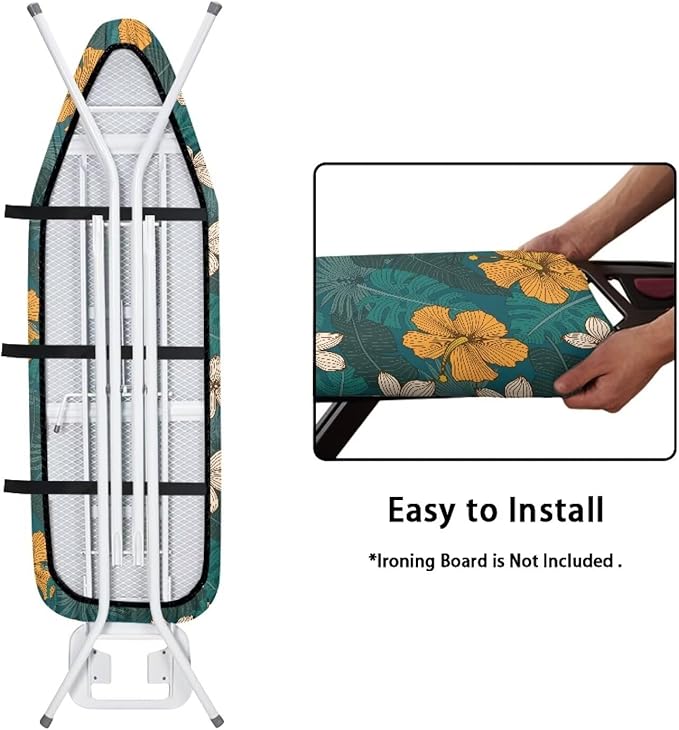 ZCFYGDX Hawaiian Flower Leaf Print Ironing Board Cover Small, Elastic Edges Nylon Buckle Straps Fasteners,S-Size (14 x 45 in) Resist Scorching & Staining Breathable Wear-Resistant Easy Install