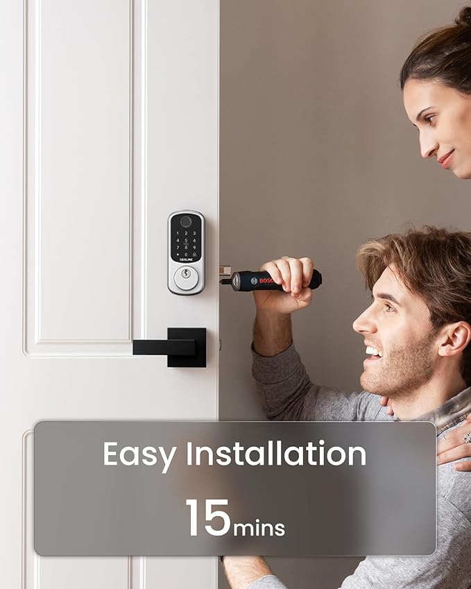 DESLOC Smart Door Lock B200, Smart Deadbolt Lock, Keyless Entry Door Lock, Fingerprint Smart Lock, Smart Locks for Front Door, App Control, Touchscreen Keypad Deadbolts,12-Month Battery, BHMA Grade3