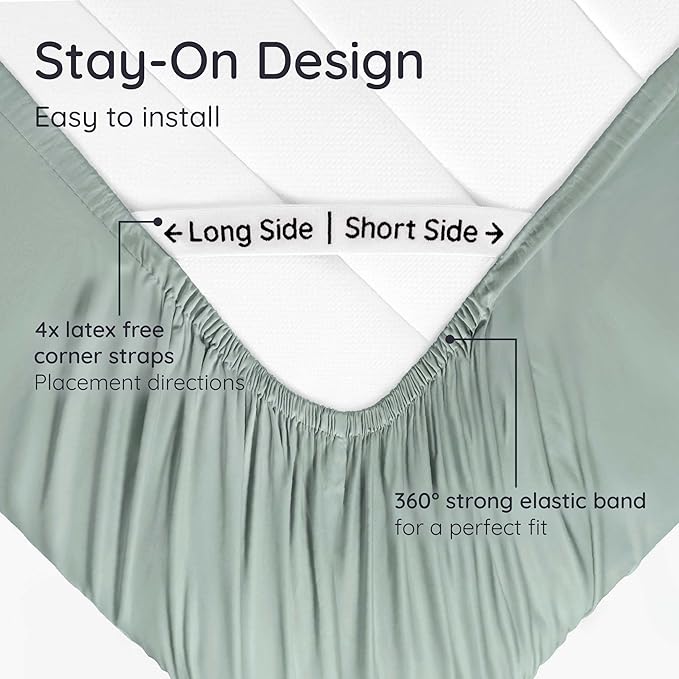 Bambaw 100% Viscose Derived from Bamboo Fitted Sheet King Size, Cooling Fitted Sheets King Size, 16’’ Deep Pocket, Cooling Mattress Sheets (Sea Glass)