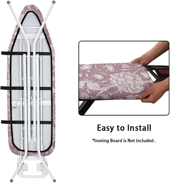 ZCFYGDX Ironing Board Cover,Scorch-Resistant Standard Nose Pocket, Elastic Edges,Iron Decor Covers St&ard Size-S,Nylon Buckle Straps Hook & Loop Fastener Strap,Home Decor Pink Floral Print